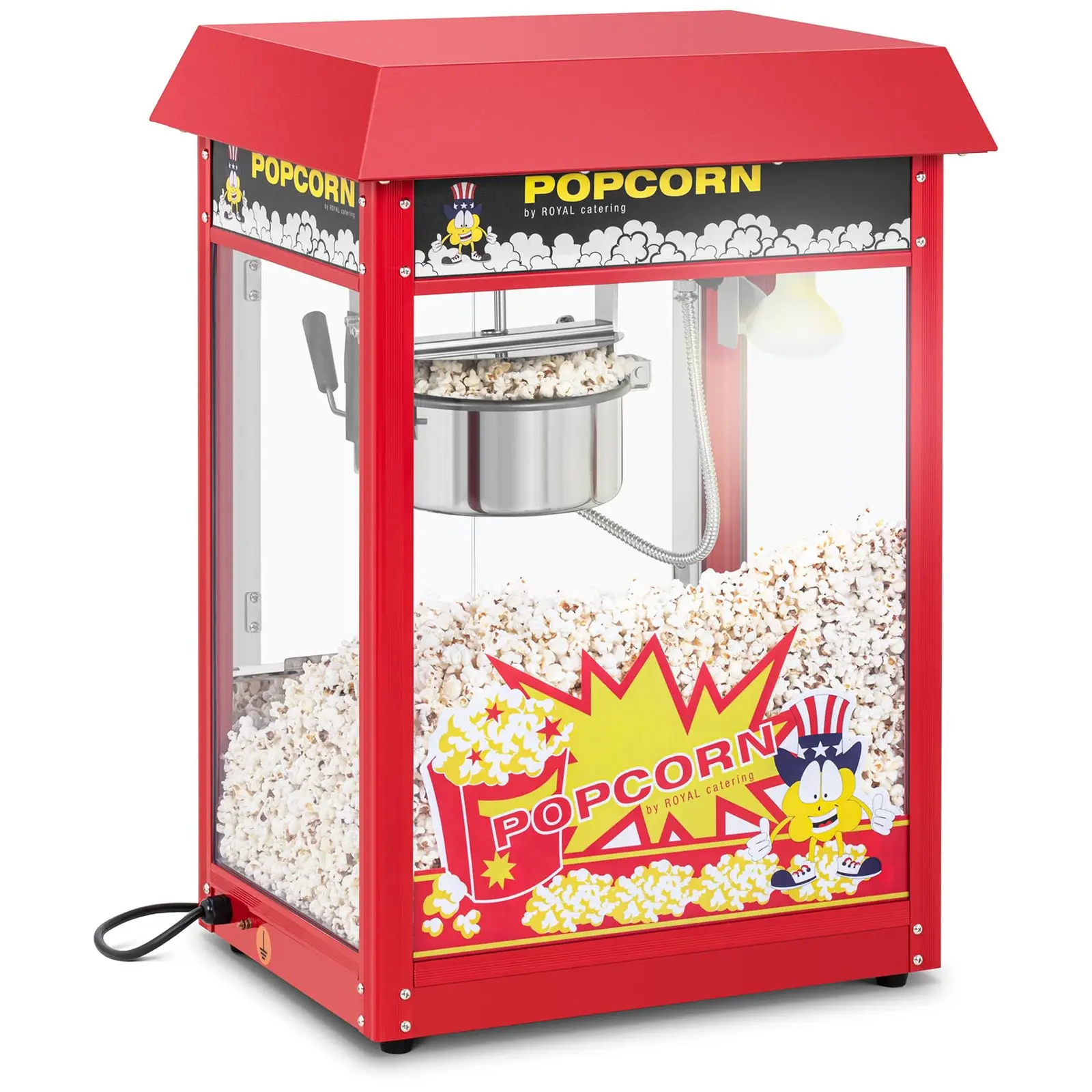 Kleine popcornmachine - 1600 W vermogen, roestvrij staal, gehard glas en teflon materiaal