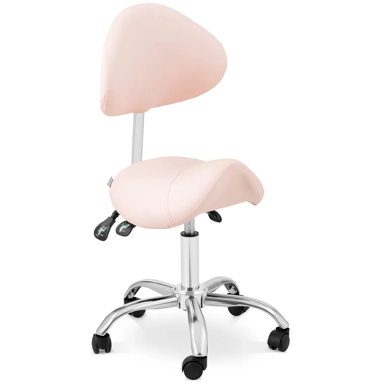 Zadel stoel - In hoogte verstelbare rugleuning en zitting - 55-69 cm - 150 kg - Roze, Zilver