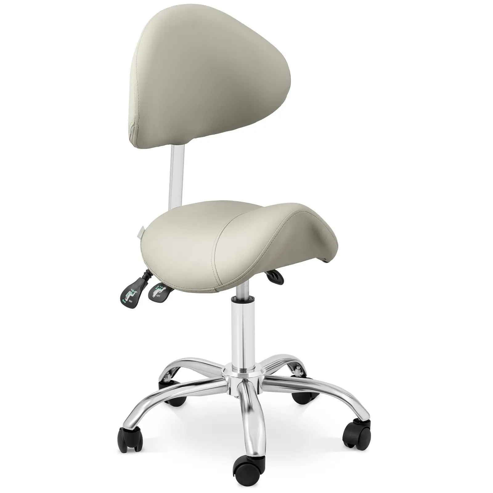 Zadel stoel - In hoogte verstelbare rugleuning en zitting - 55-69 cm - 150 kg - Grijs, Zilver