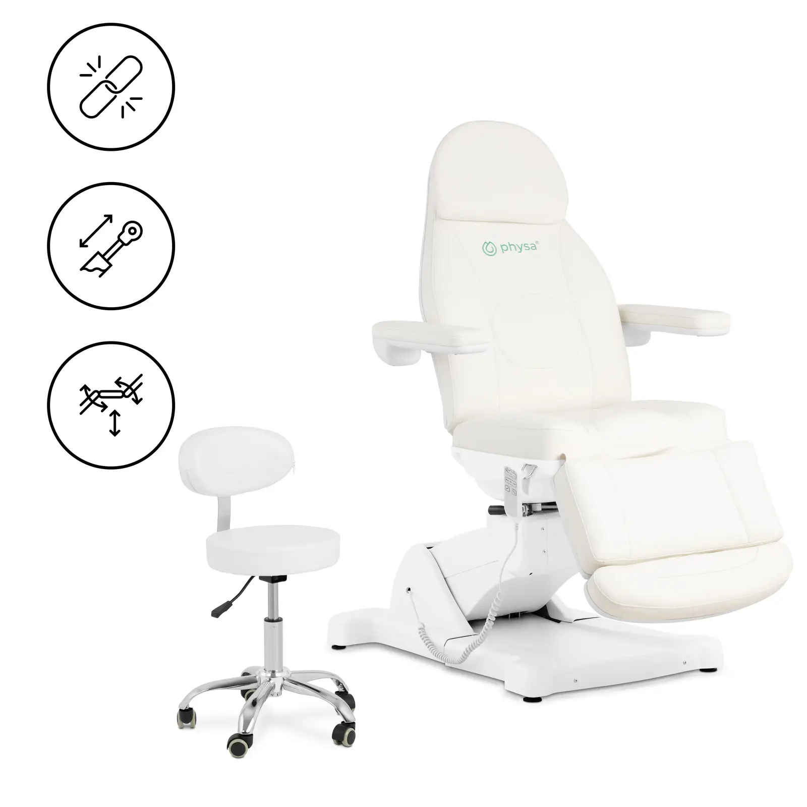 Elektrische cosmetische behandelstoel met rolkruk - 350 W - 150 kg per stuk - pistache / wit