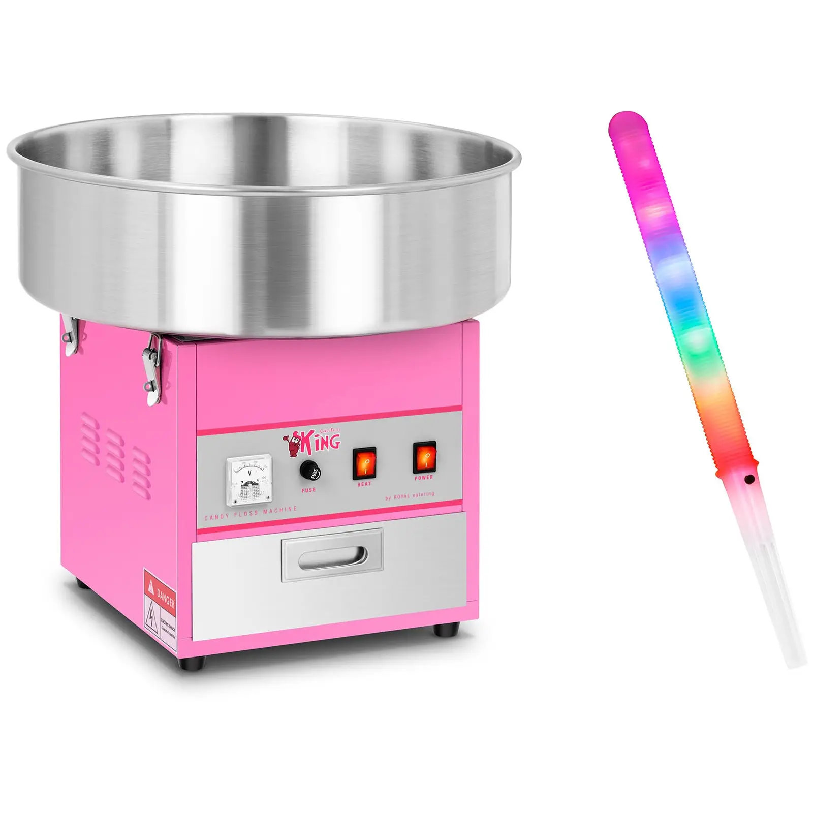 Suikerspinmachine met suikerspin LED sticks - 52 cm - 1.200 W - 50 stuks